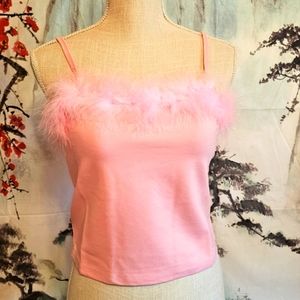 *NWT* Sugar Thrillz Dream Fantasy Marabou Pink Feather Crop Tank /Size:L